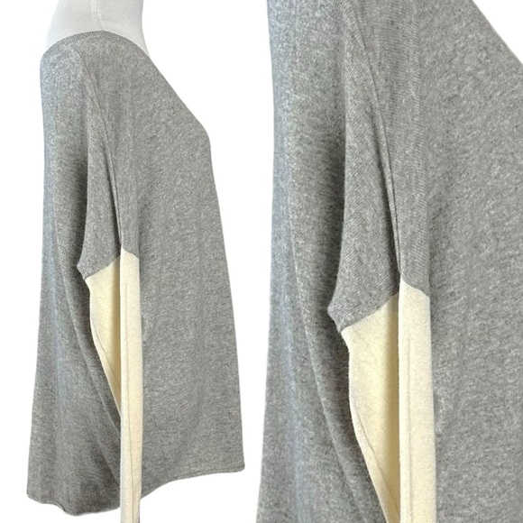 Vince Color Block Wool Cashmere Bateau Sweater Small Oversized Boxy Grey Cream - Picture 9 of 14